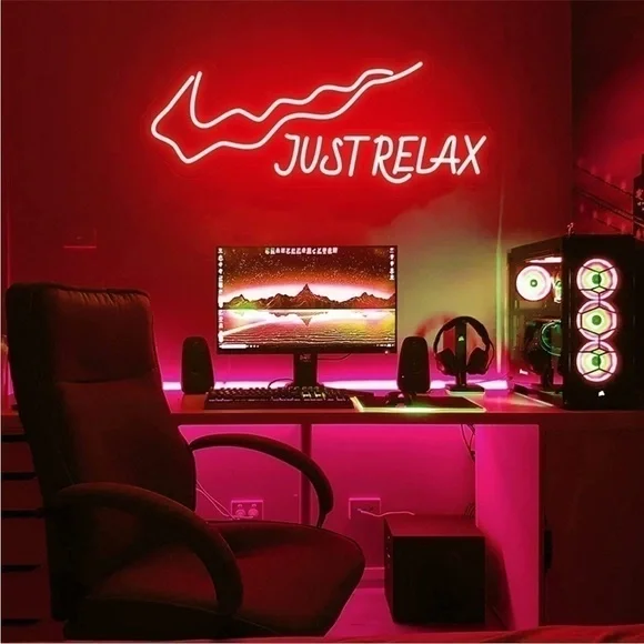 NIKE Just Relax Red Neon Trendy Dorm Bedroom Living Room Outdoor Indoor Decor - Picture 2 of 9